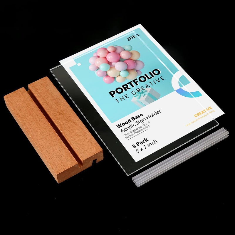 JDEA 5x7 Inch Acrylic Sign Holder with Wood Base Vertical and Slant Displays(6 Pack 5*7") - Image 4